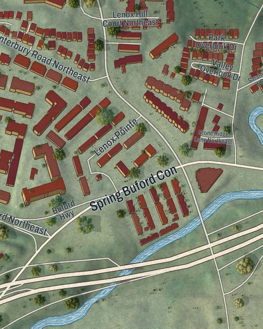 Close-up of Pine Hills streets on the map