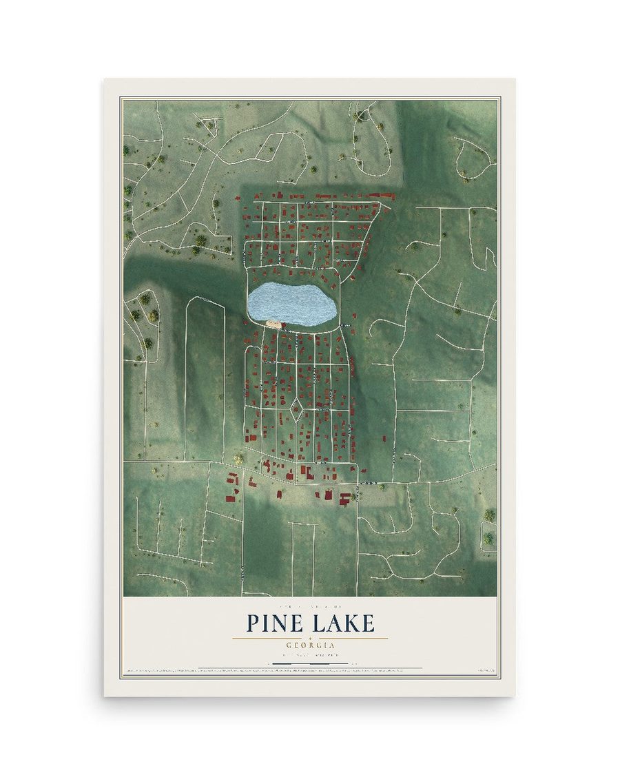 Pine Lake, Georgia map print, 12 x 18 in, print only