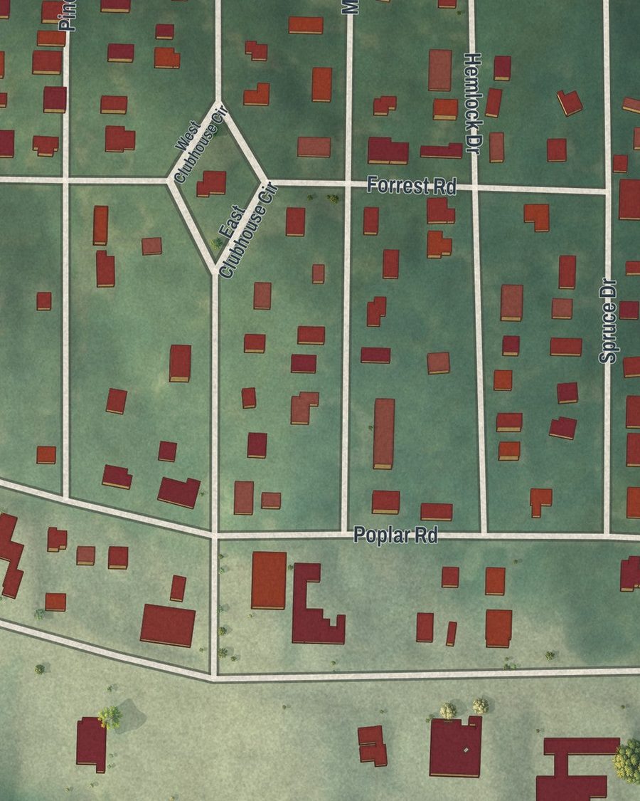 Close-up of Pine Lake streets on the map