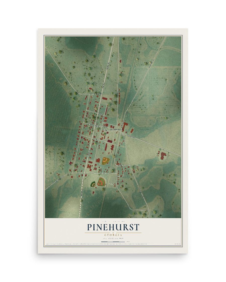 Pinehurst, Georgia map print, 12 x 18 in, print only