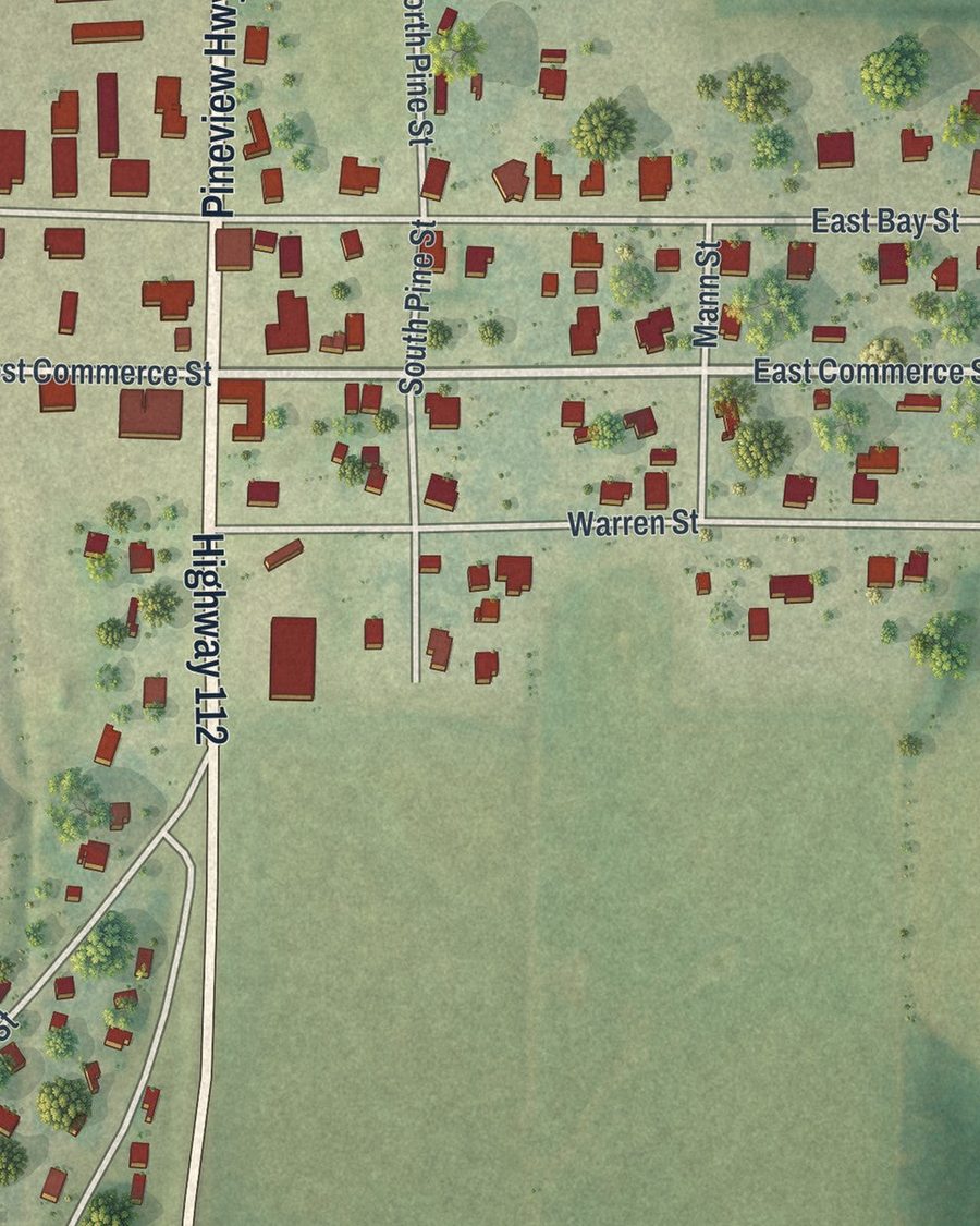 Close-up of Pineview streets on the map