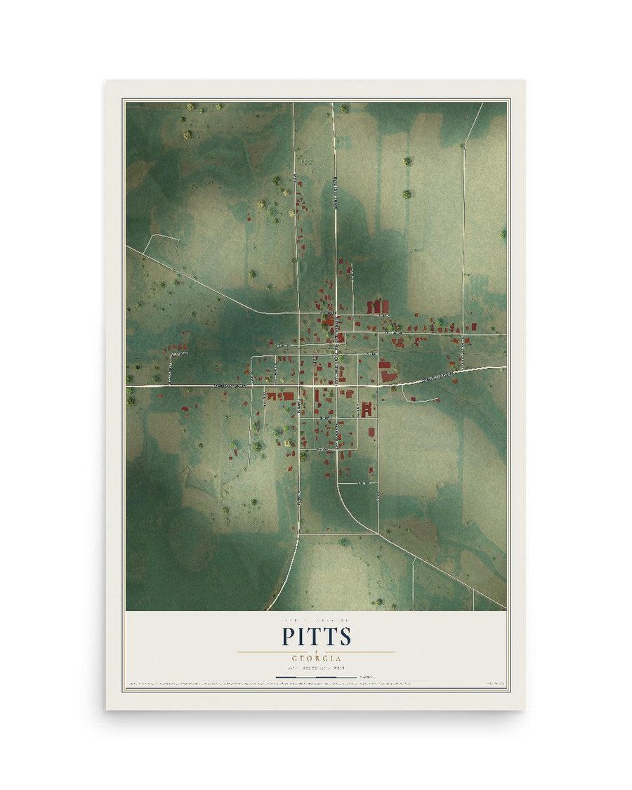 Pitts, Georgia map print, 12 x 18 in, print only