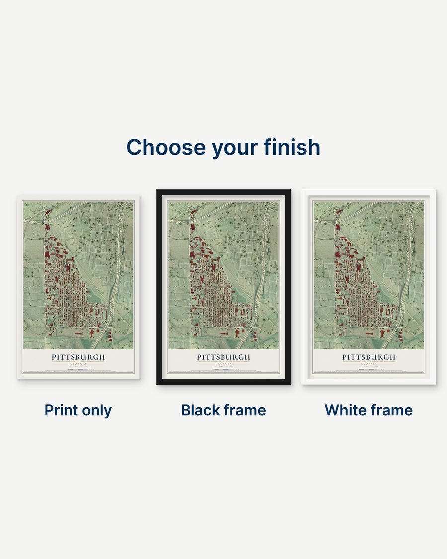 The Pittsburgh, Georgia map as a print only, in a black frame and in a white frame