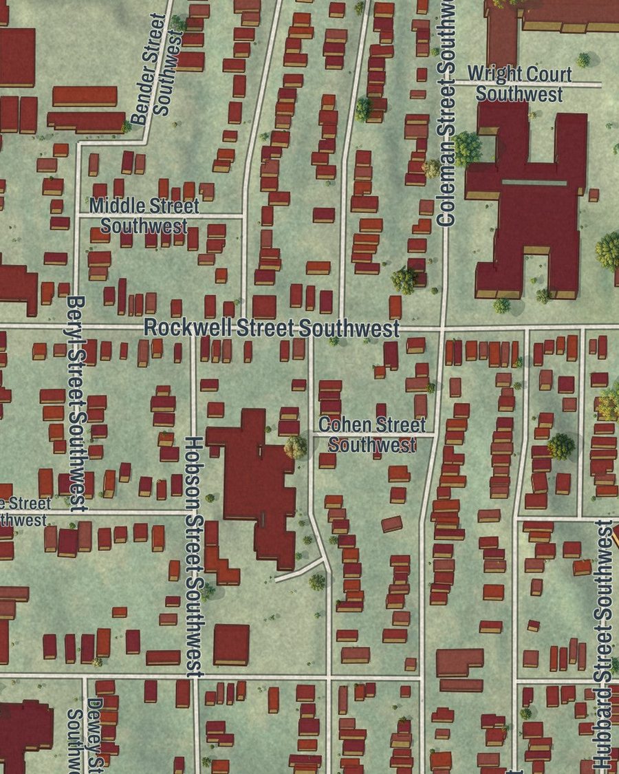 Close-up of Pittsburgh streets on the map