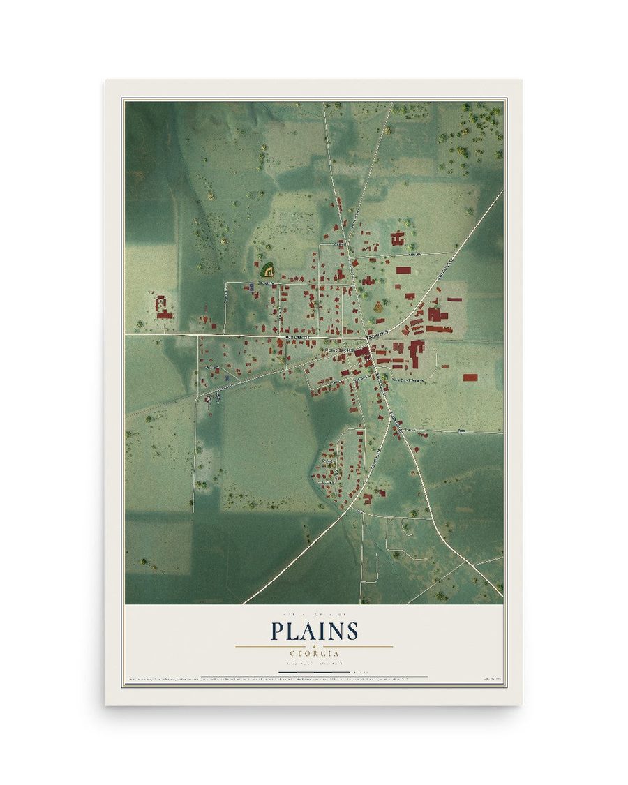 Plains, Georgia map print, 12 x 18 in, print only