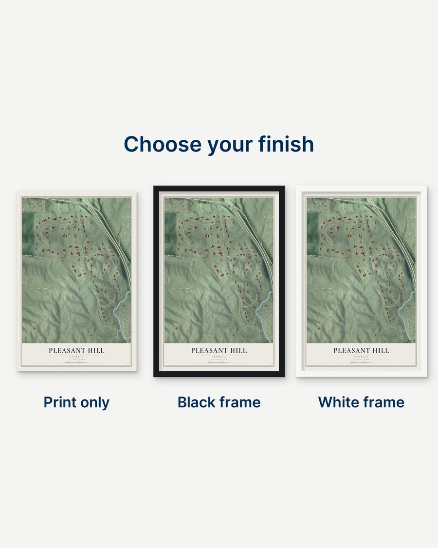 The Pleasant Hill, Georgia map as a print only, in a black frame and in a white frame
