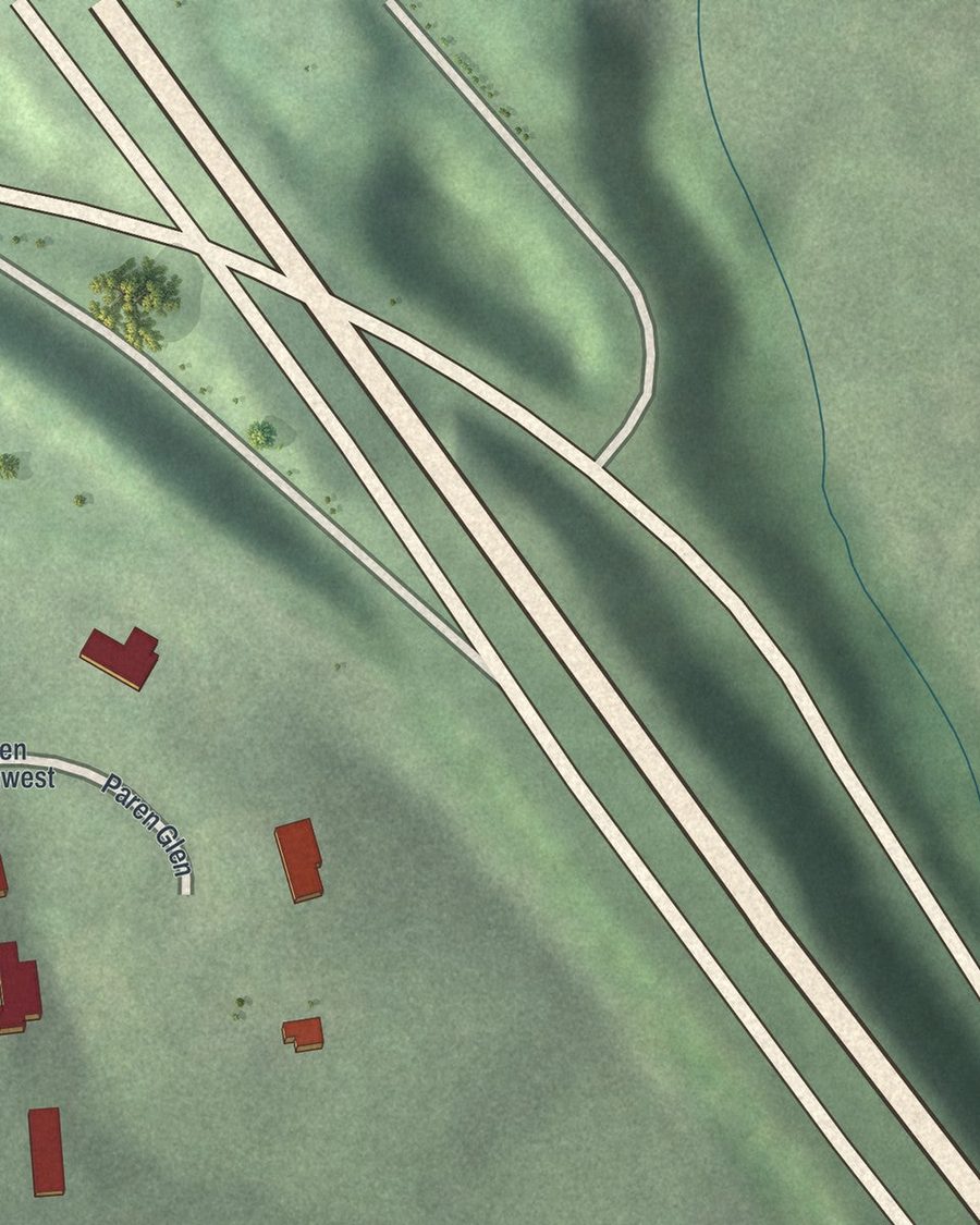 Close-up of Pleasant Hill streets on the map