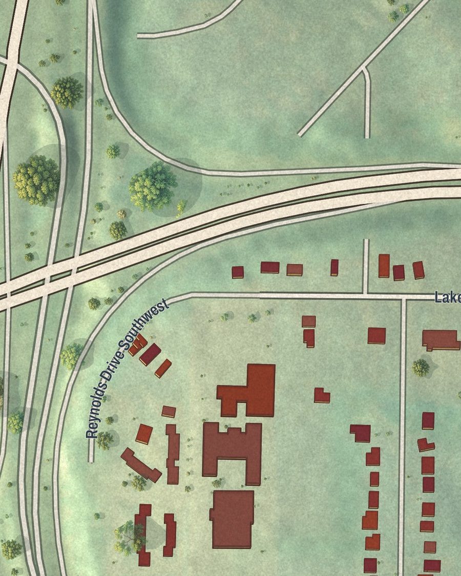 Close-up of Polar Rock streets on the map