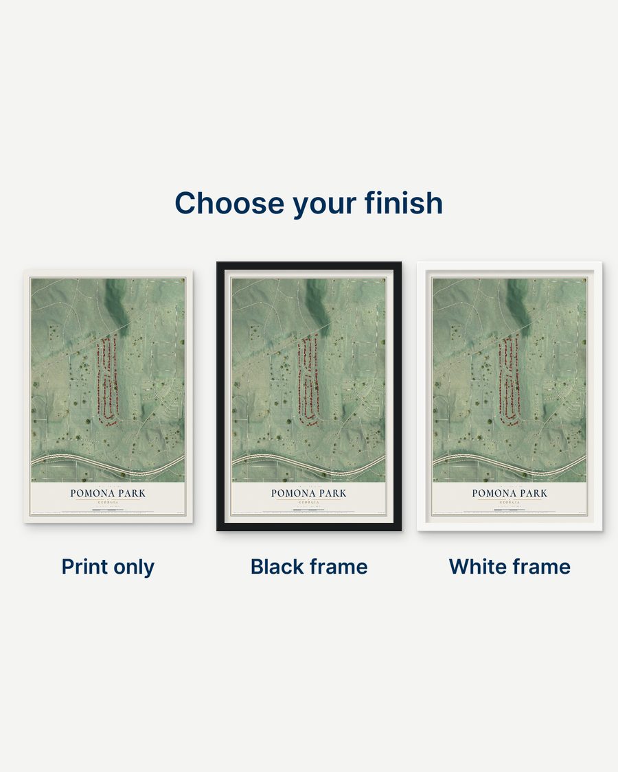 The Pomona Park, Georgia map as a print only, in a black frame and in a white frame