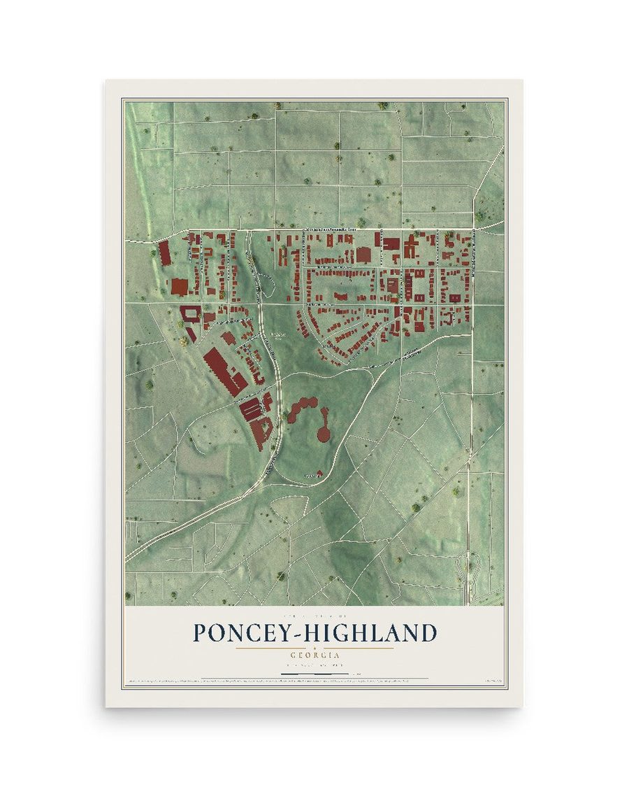 Poncey-Highland, Georgia map print, 12 x 18 in, print only