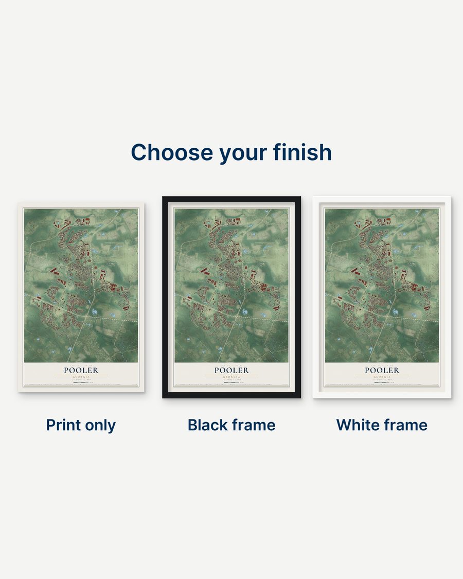 The Pooler, Georgia map as a print only, in a black frame and in a white frame
