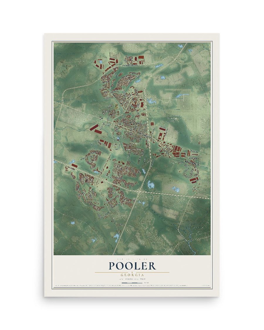 Pooler, Georgia map print, 12 x 18 in, print only