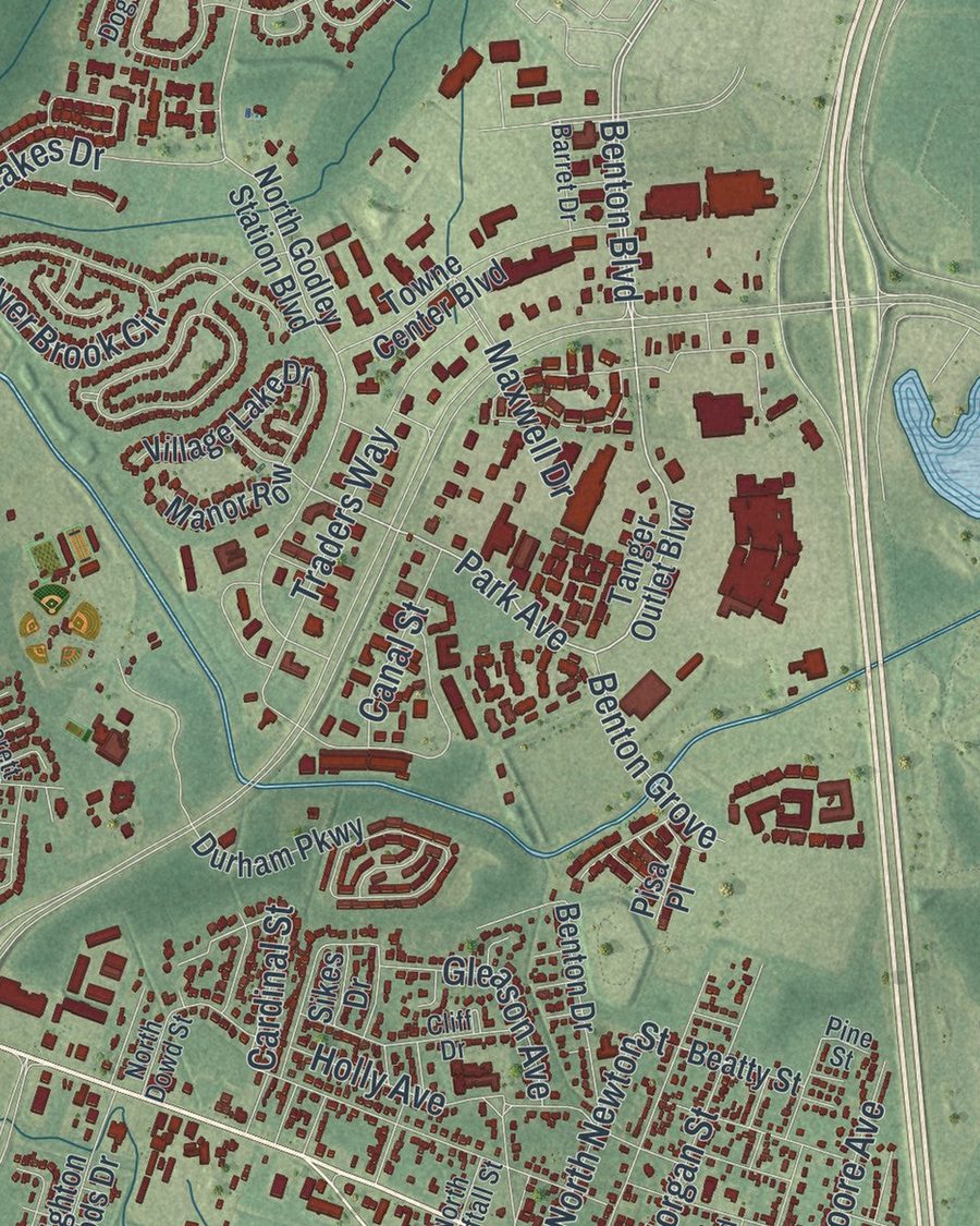 Close-up of Pooler streets on the map