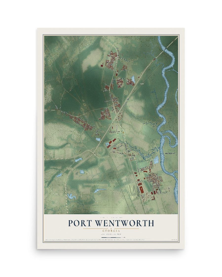 Port Wentworth, Georgia map print, 12 x 18 in, print only