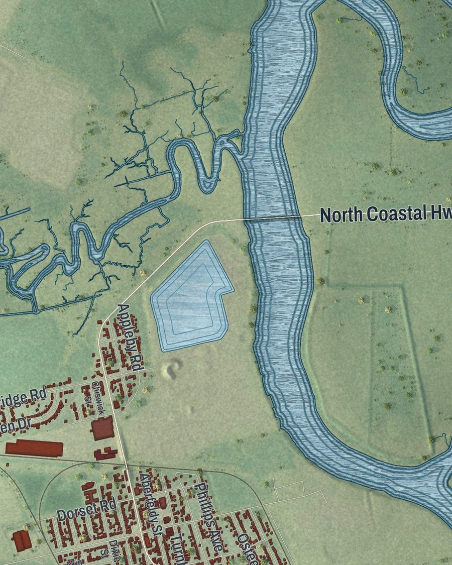 Close-up of Port Wentworth streets on the map