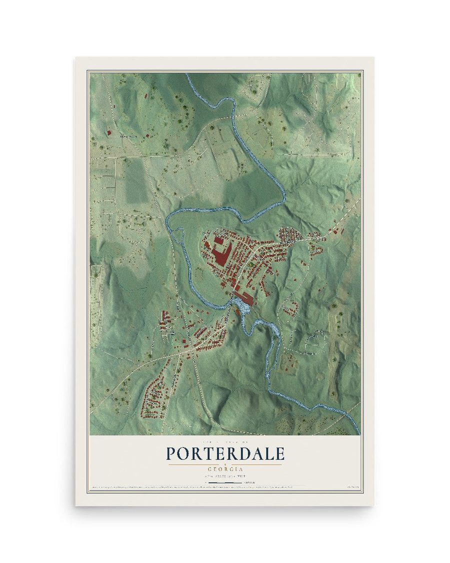 Porterdale, Georgia map print, 12 x 18 in, print only