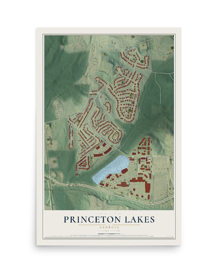 Princeton Lakes, Georgia map print, 12 x 18 in, print only