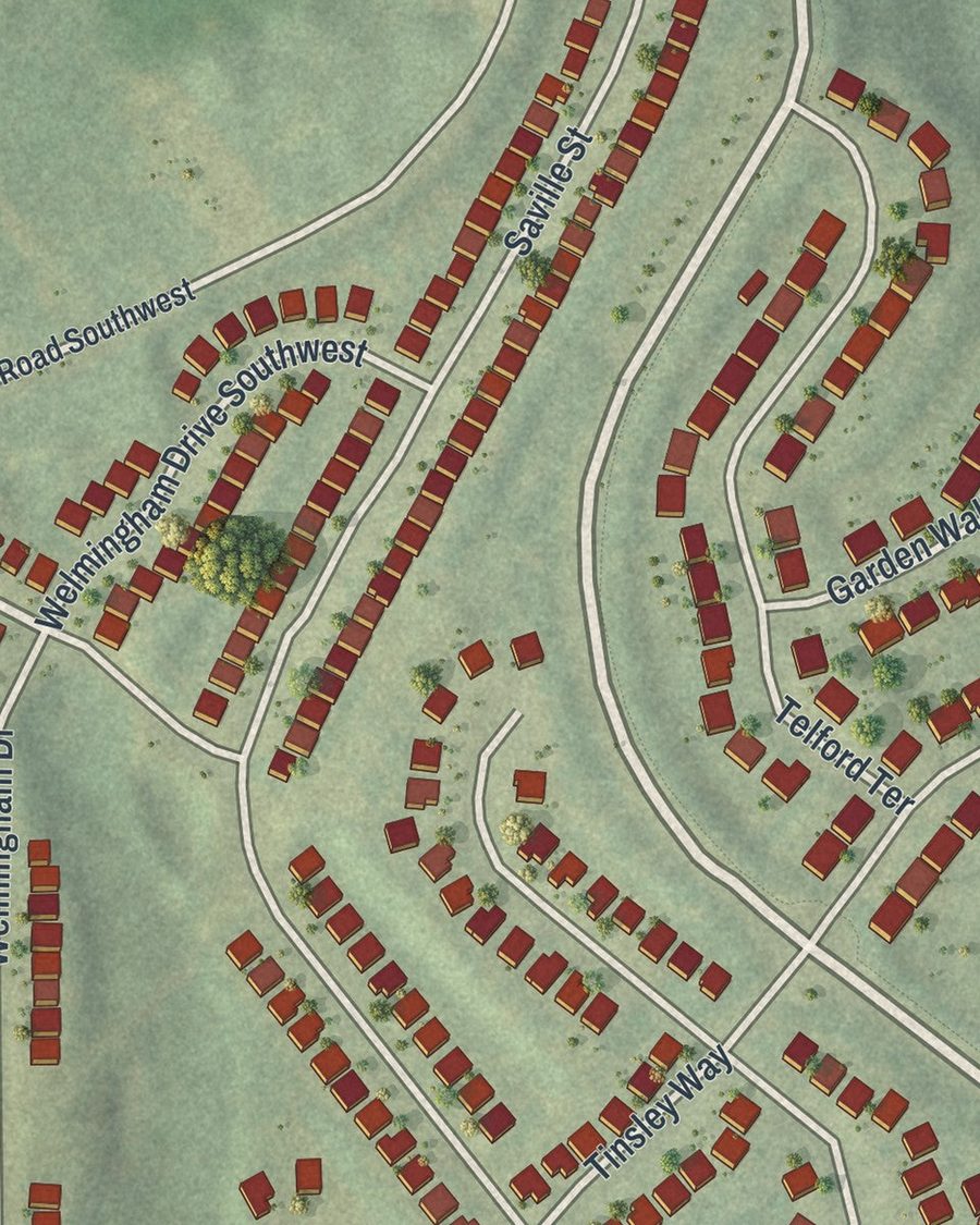 Close-up of Princeton Lakes streets on the map