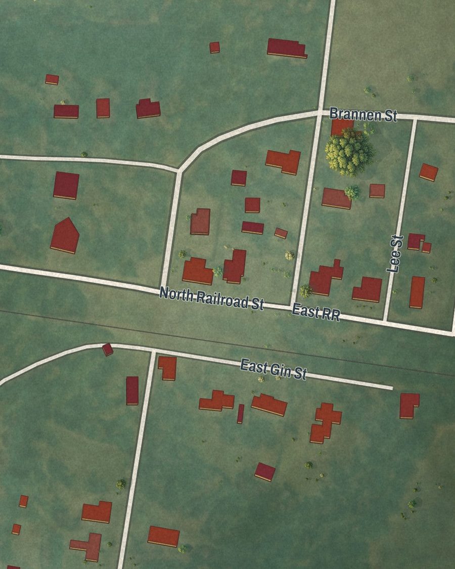 Close-up of Pulaski streets on the map