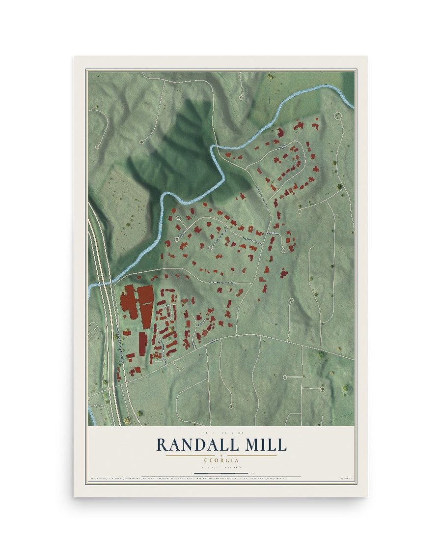 Randall Mill, Georgia map print, 12 x 18 in, print only