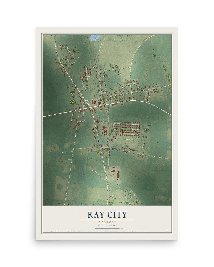 Ray City, Georgia map print, 12 x 18 in, print only