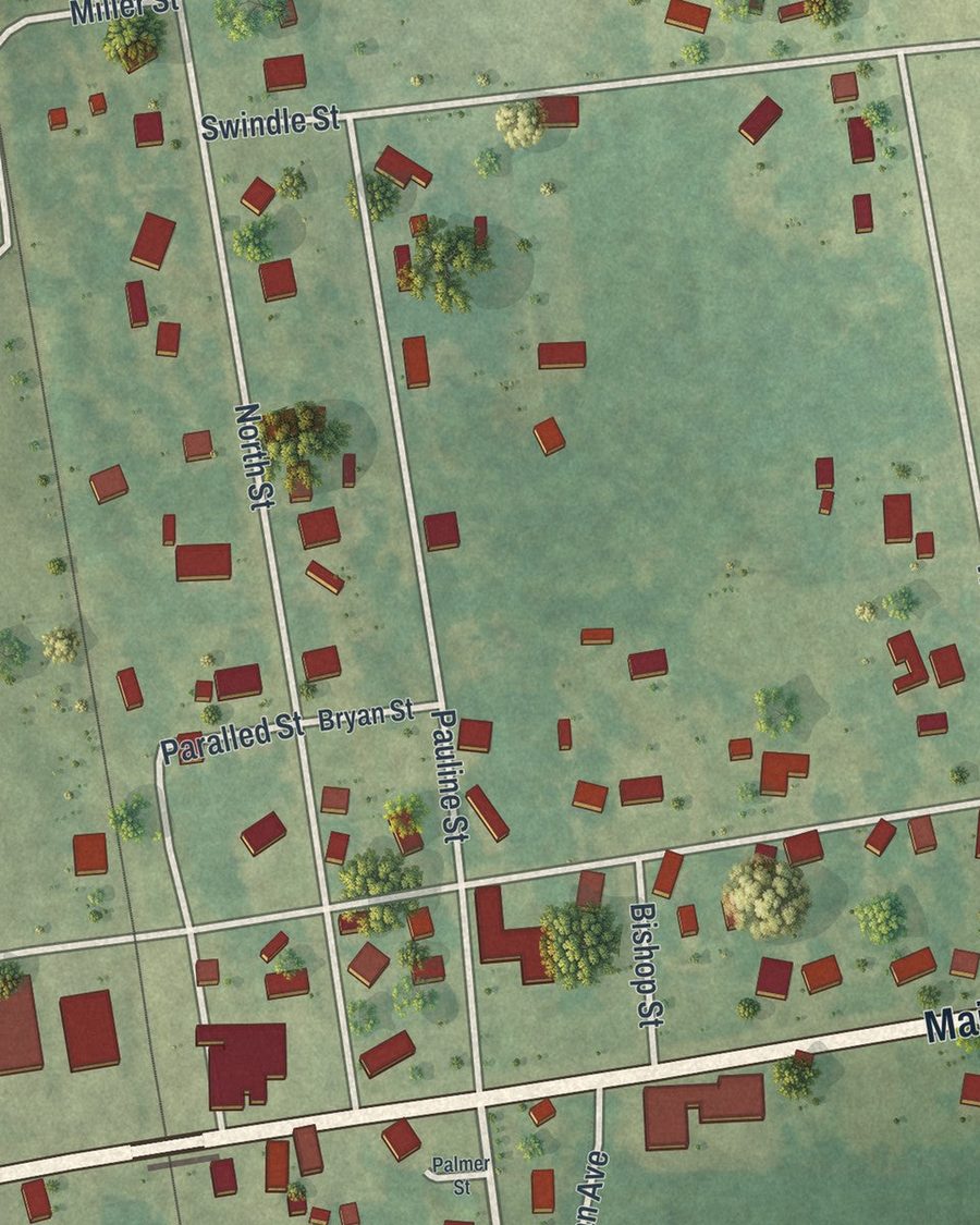 Close-up of Ray City streets on the map