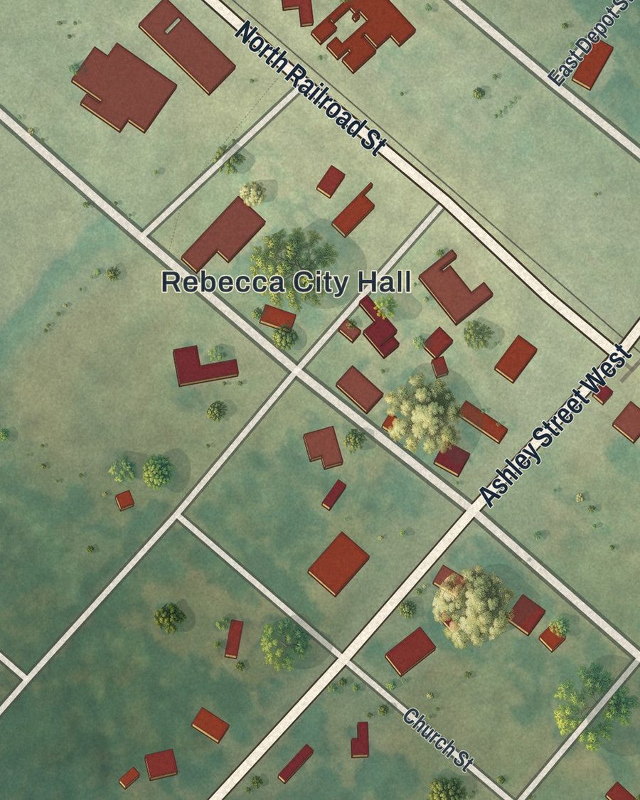 Close-up of Rebecca streets on the map