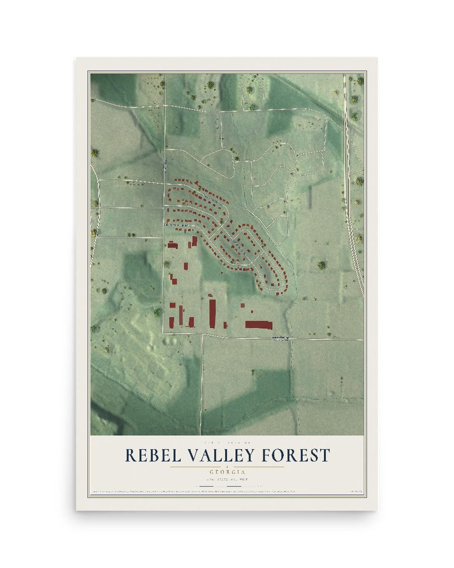 Rebel Valley Forest, Georgia map print, 12 x 18 in, print only