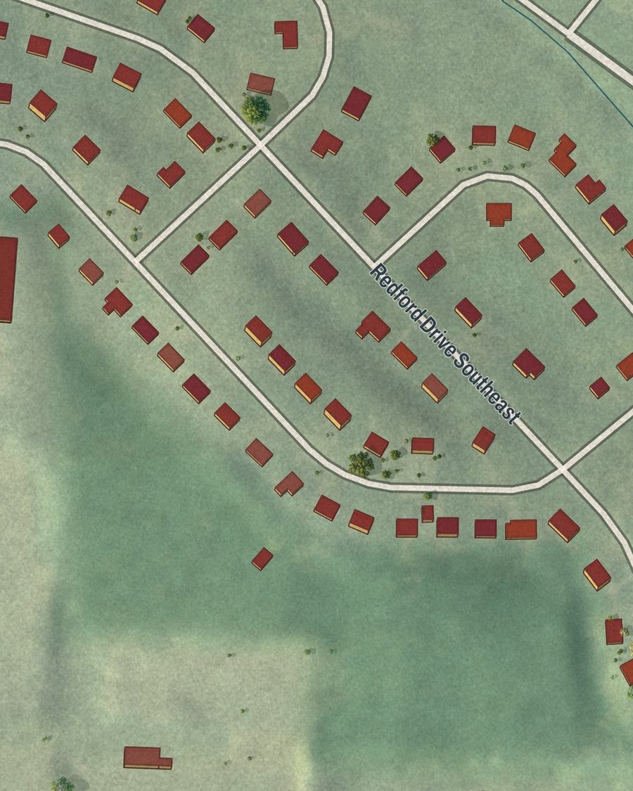 Close-up of Rebel Valley Forest streets on the map