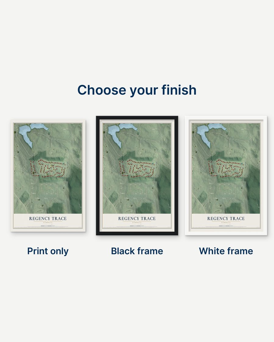 The Regency Trace, Georgia map as a print only, in a black frame and in a white frame
