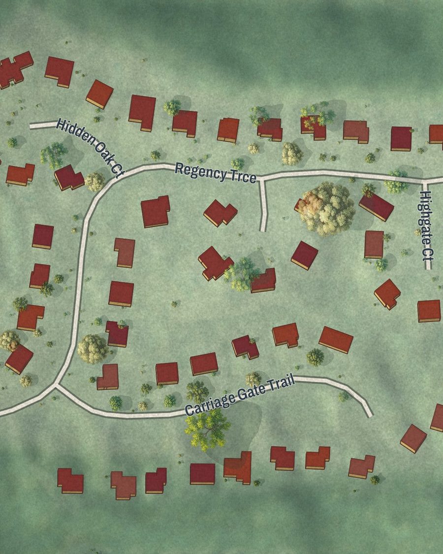 Close-up of Regency Trace streets on the map