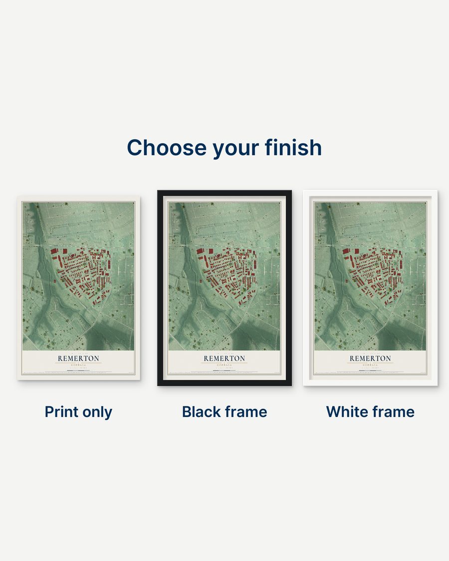 The Remerton, Georgia map as a print only, in a black frame and in a white frame