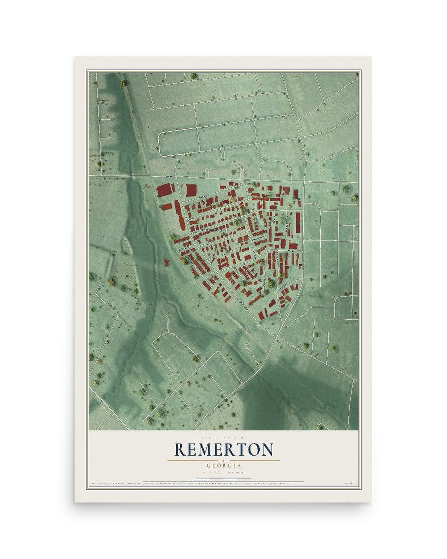 Remerton, Georgia map print, 12 x 18 in, print only