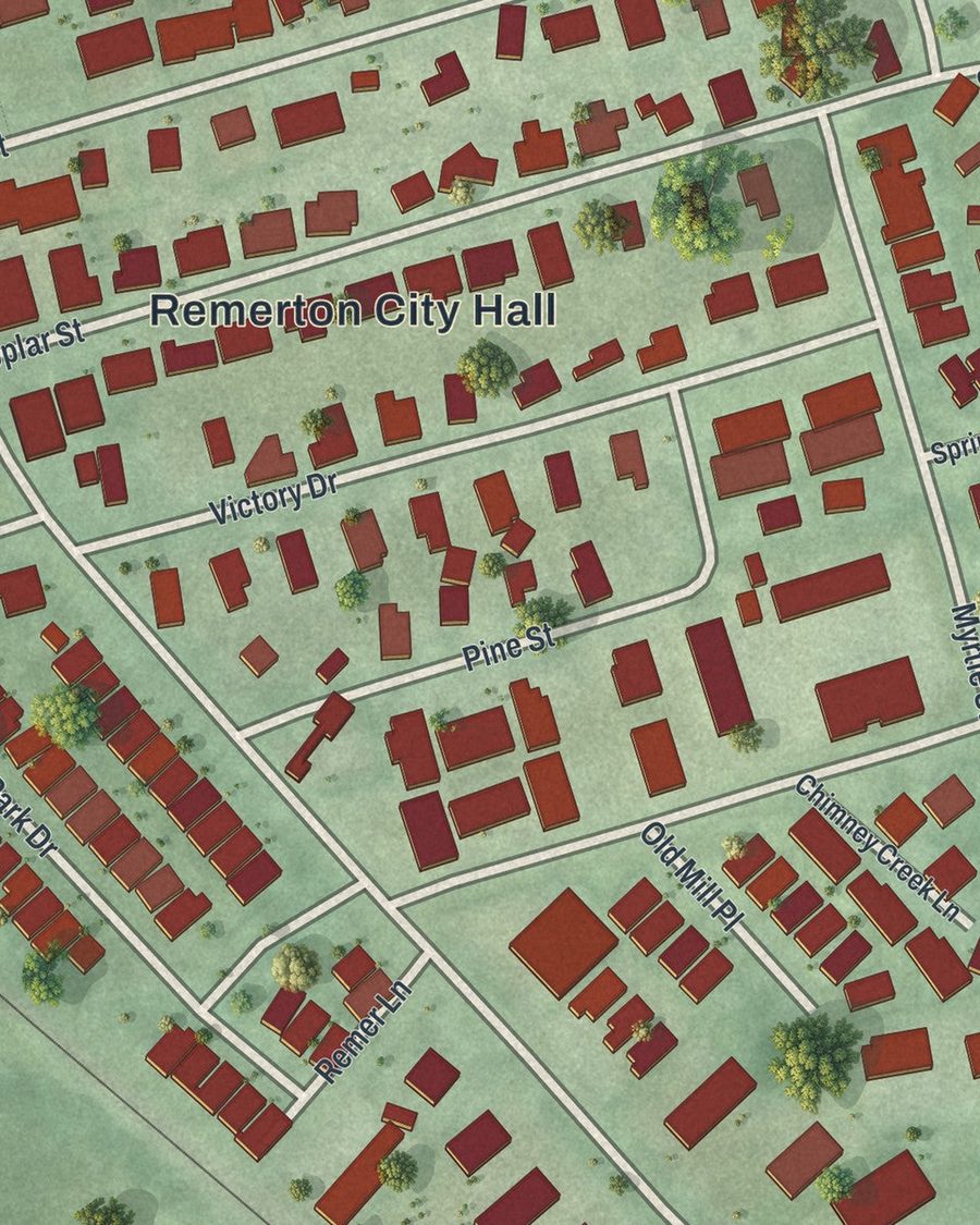 Close-up of Remerton streets on the map