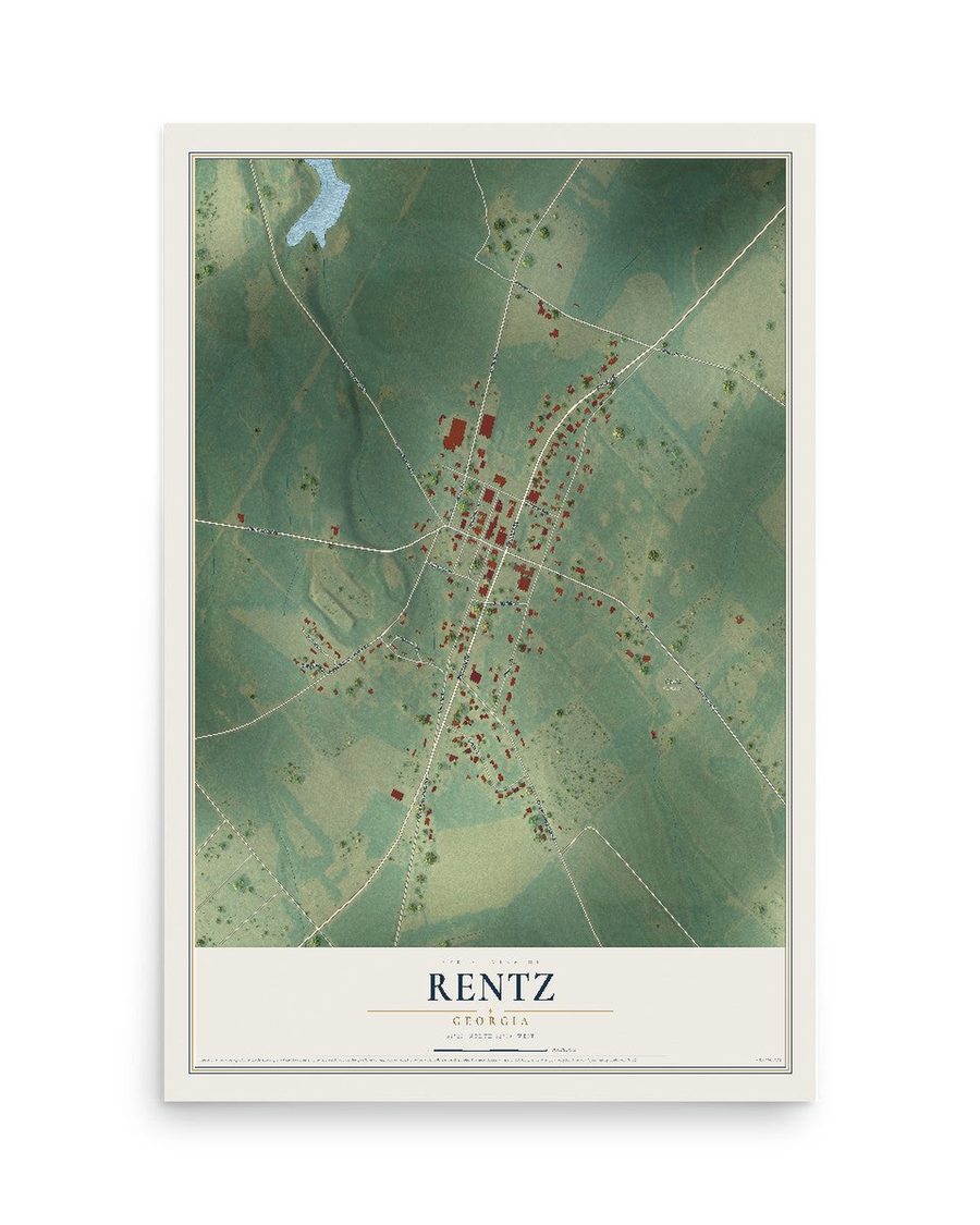 Rentz, Georgia map print, 12 x 18 in, print only