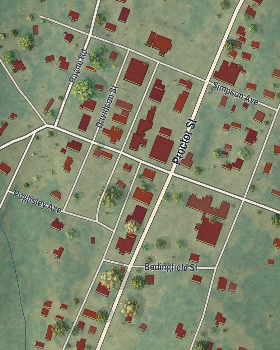 Close-up of Rentz streets on the map
