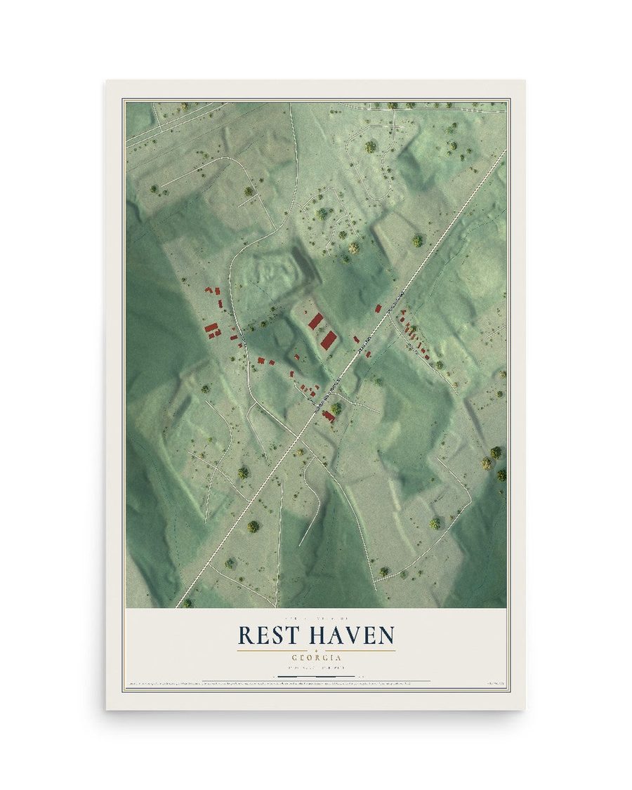 Rest Haven, Georgia map print, 12 x 18 in, print only