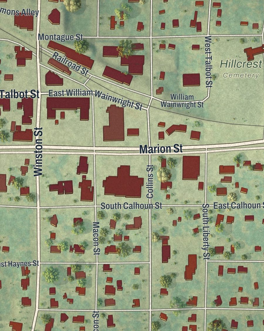 Close-up of Reynolds streets on the map