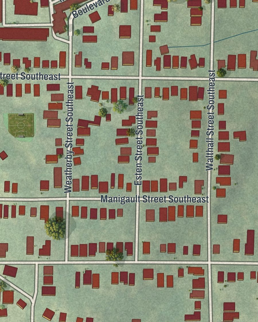 Close-up of Reynoldstown streets on the map