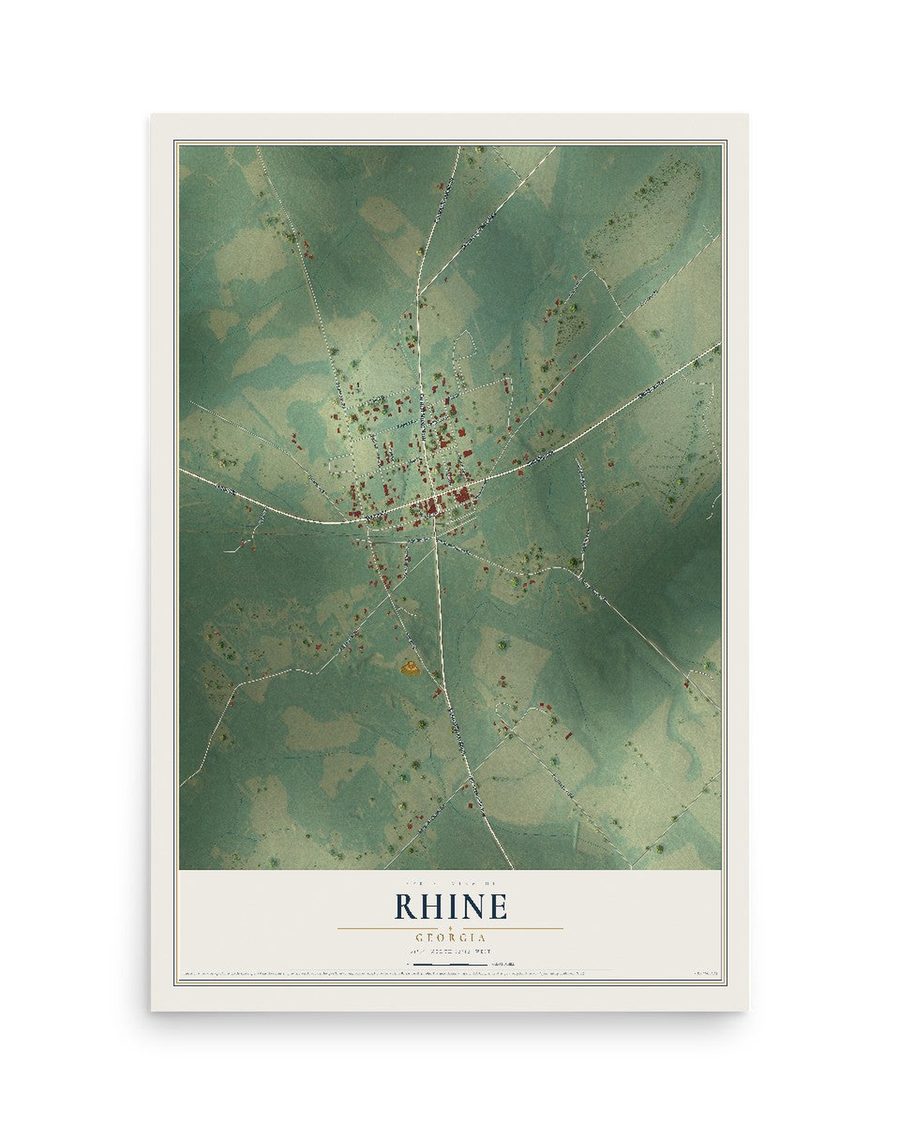 Rhine, Georgia map print, 12 x 18 in, print only