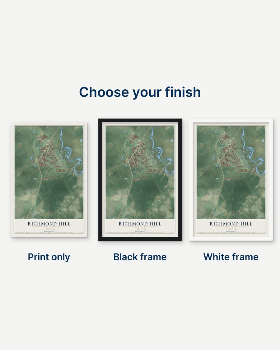 The Richmond Hill, Georgia map as a print only, in a black frame and in a white frame