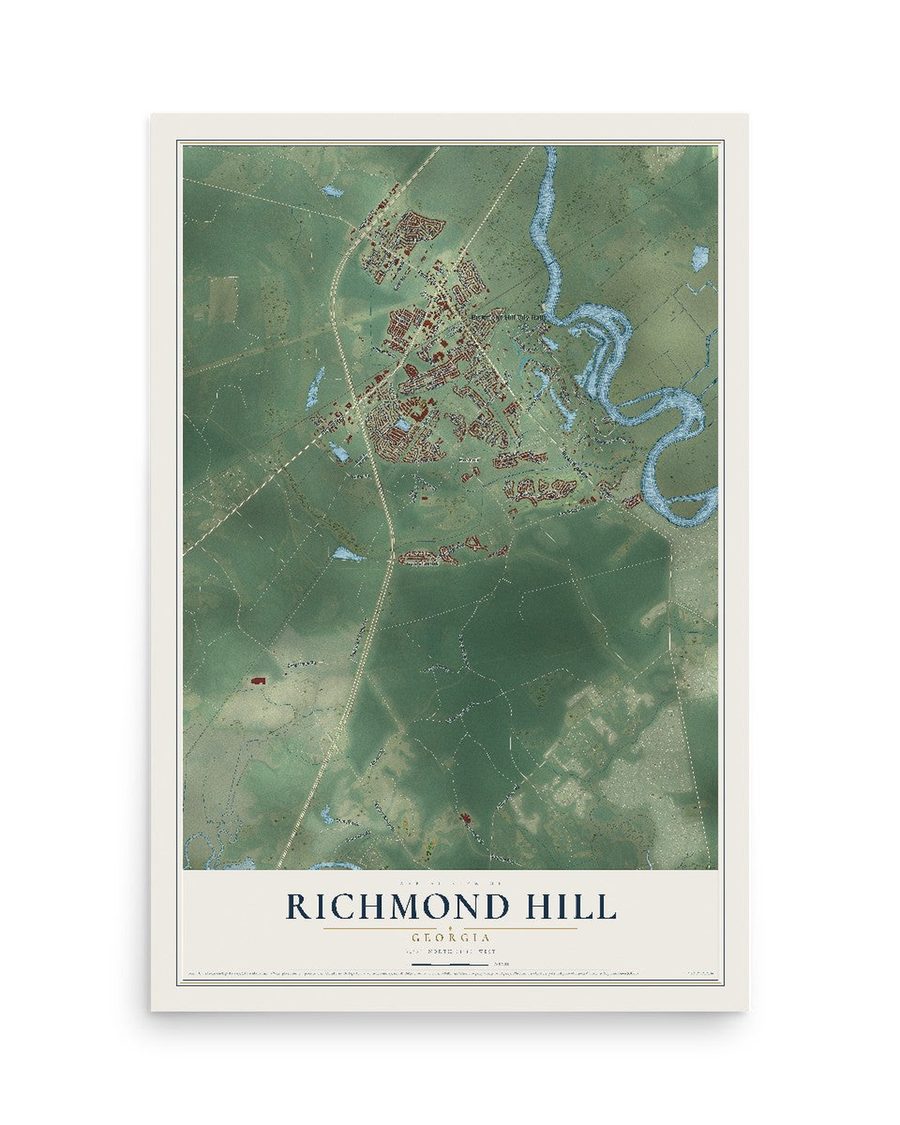 Richmond Hill, Georgia map print, 12 x 18 in, print only