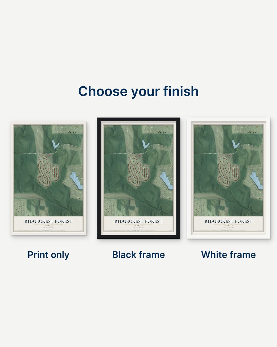 The Ridgecrest Forest, Georgia map as a print only, in a black frame and in a white frame