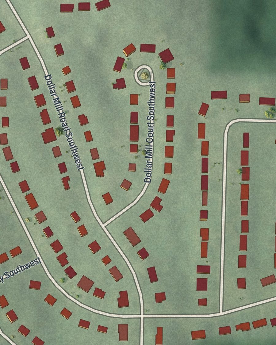 Close-up of Ridgecrest Forest streets on the map