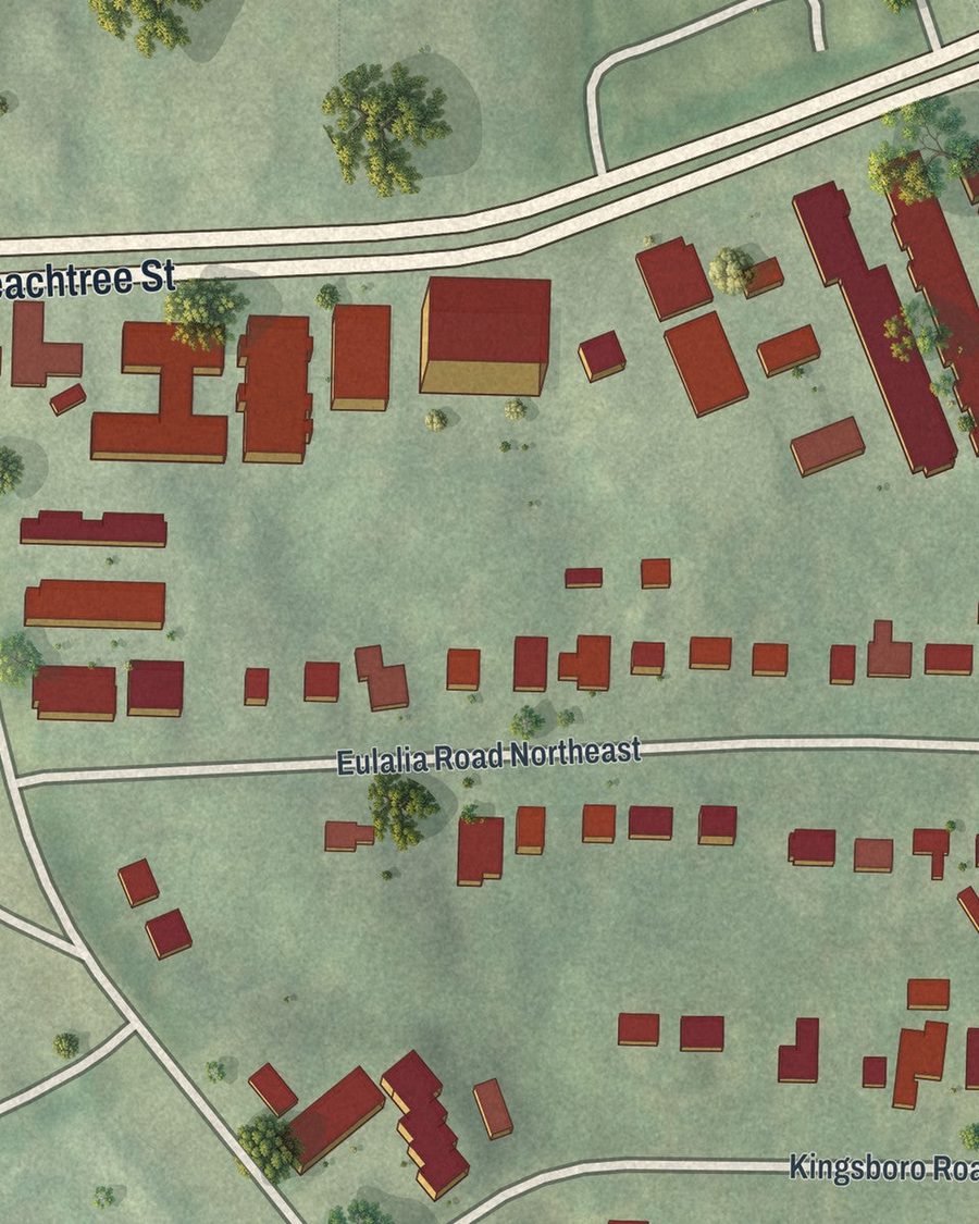 Close-up of Ridgedale Park streets on the map