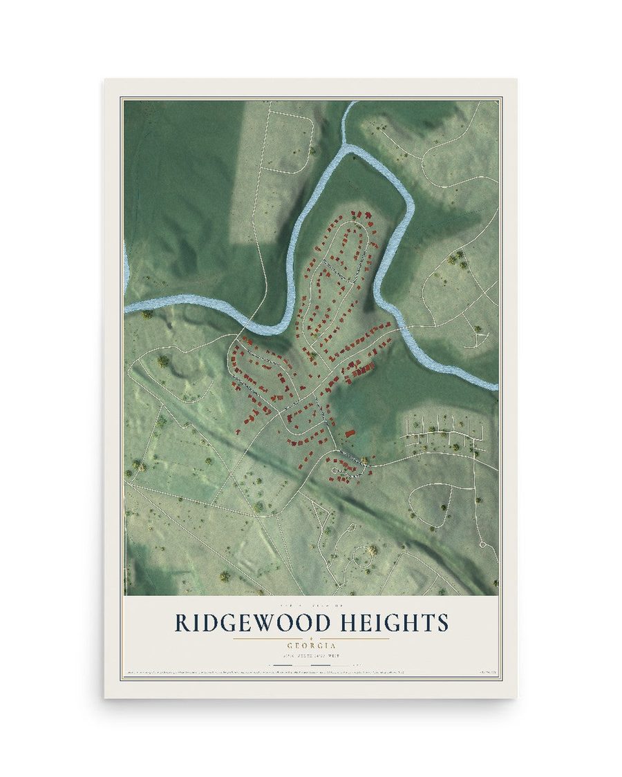 Ridgewood Heights, Georgia map print, 12 x 18 in, print only