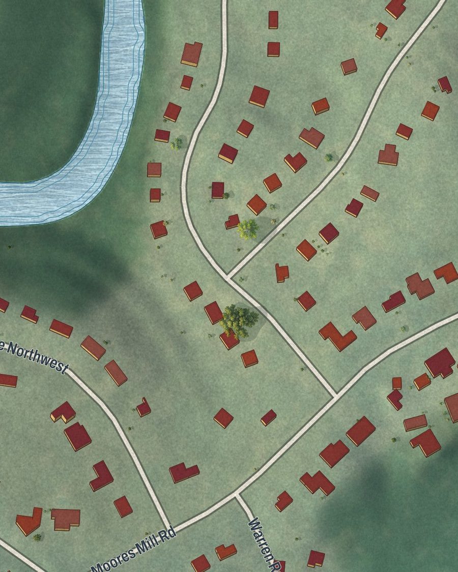 Close-up of Ridgewood Heights streets on the map