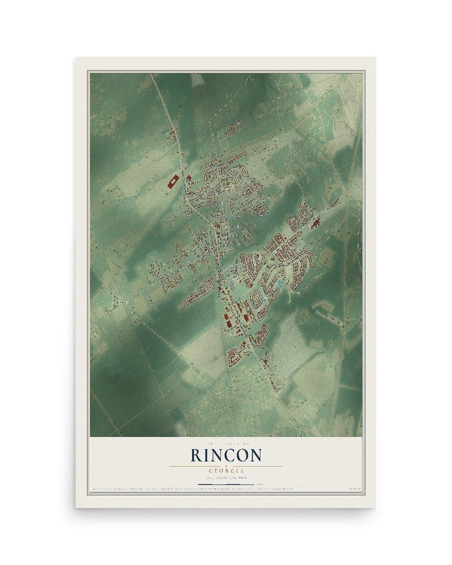 Rincon, Georgia map print, 12 x 18 in, print only