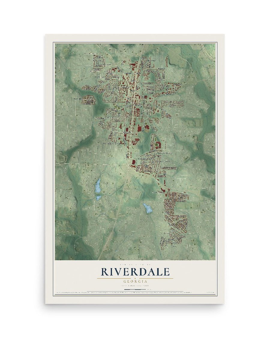 Riverdale, Georgia map print, 12 x 18 in, print only