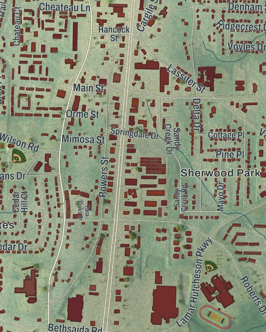 Close-up of Riverdale streets on the map